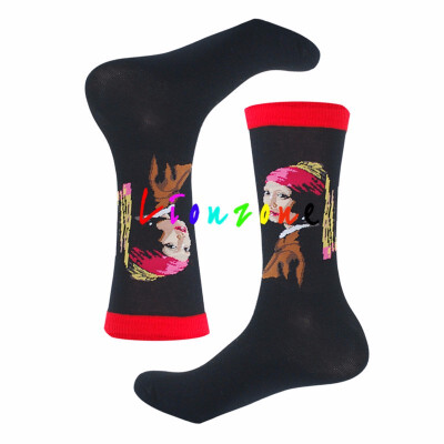 

LIONZONE 2018 New Happy Socks Lnvierno Mujer Retro Personalidad Arte Mural Pintura Famosa Masculina Aceite Socks Funny Gift