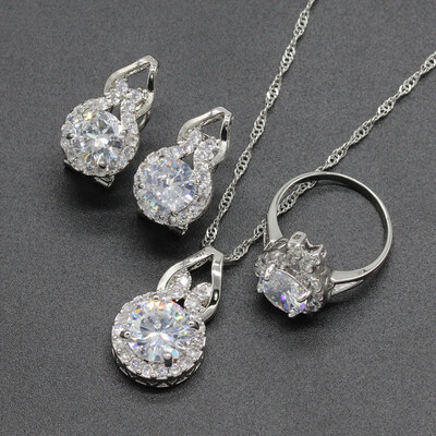 

Beautiful Orange Stone Silver Plated Jewelry Sets for Women Six Colors Available Free Jewelry Box