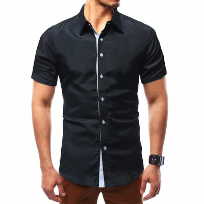 

Mens Summer Fashion Short Sleeved Solid Color Cotton Shirt Plus SizeXS-4XL