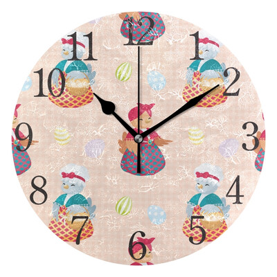 

Wall Clock Arabic Numerals Design Hen And Easter Eggs Round