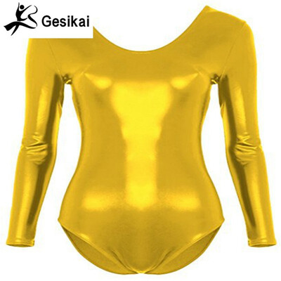 

24 Hrs Shipped Out Womens Shiny Metallic Leotards Shiny Sexy Round Collar Gymnastics Suits Stage Performance Costumes