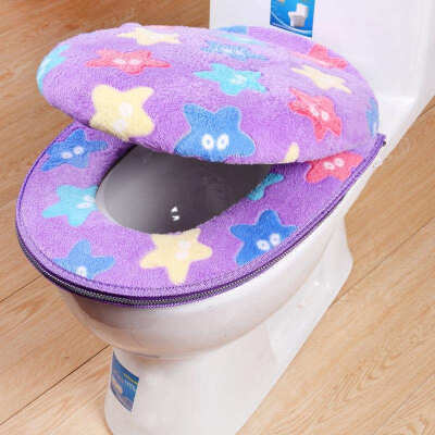 

Jiebi Shi toilet washer two-piece seat cushion zipper type thick warm toilet seat toilet seat star purple