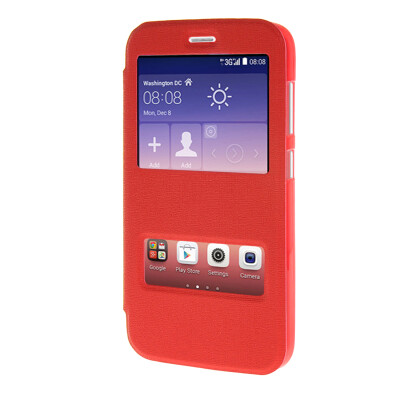 

MOONCASE Side Flip Hard board Slim Leather Bracket Window Case Cover for Huawei Ascend Y625 Red