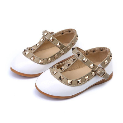 

Top Selling Girls PU Lather shoes fashion flat with girls princess shoes for girls rivet dance shoes