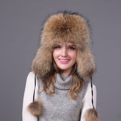 

FURART hot warm autumn&winter female Fox fur bomber hat snow cap fur womens hat ladies leather ear caps