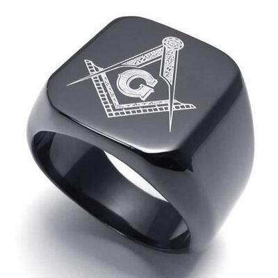 

Hpolw Freemason Masonic Mens Ring 316L Stainless Steel Band Color Black