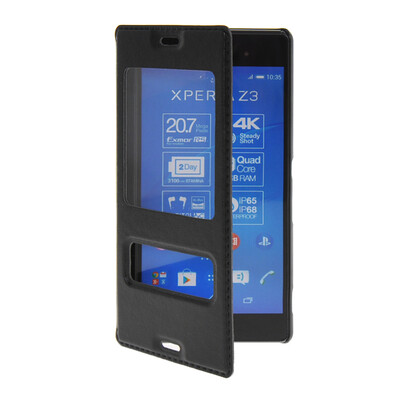 

MOONCASE View Window Leather Side Flip Pouch Stand Shell Back Case Cover for Sony Xperia Z3 Black