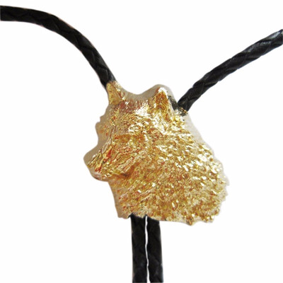 

Original Gold Plated Western Wolf Bolo Tie Wedding Leather Necklace