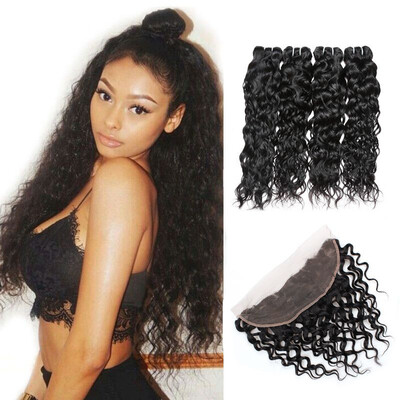 

Ishow 7A Water Wave Bundles with Frontal Brazilian Hair Bundles with Frontal Ear to Ear Lace Frontal with 4Bundles