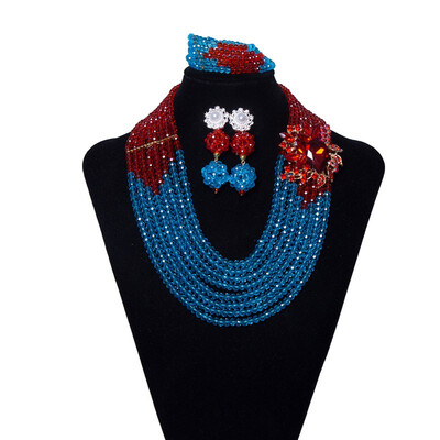 

Fashion 8 Row Yellow Red Necklace Sets For Women African Beads Jewelry Set Nigerian Wedding Dubai Bridal Jewelry Set Free Shipping