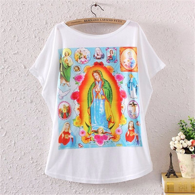

Vintage Spring Summer Digital Printing Girl Womens Loose Short Batwing Sleeve T-shirt