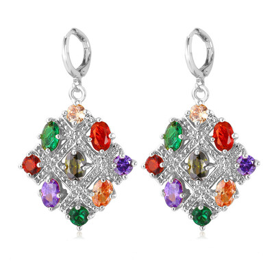 

Luxury AAA Cubic Zirconia Earrings Fashion Jewelry For Women Trendy Platinum Plated Square Shape Colorful Drop Earings