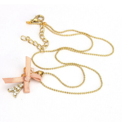 

Sweet Cute GOLDEN Bowknot Paris Tower Pendant Chain Necklace for Girls 60159