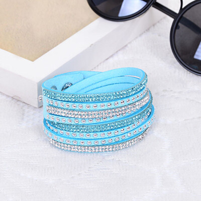 

MyMei Crystals 2 wrap Layers Around PU Leather Adjustable Bracelet New Fashion