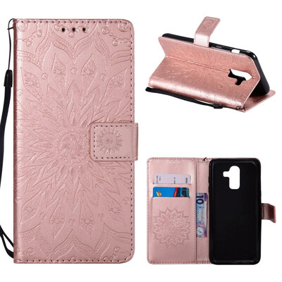 

MOONCASE Samsung Galaxy J8 Wallet CaseSun Flower Pattern Embossed PU Leather Magnetic Flip Cover Card Holders - Rose gold