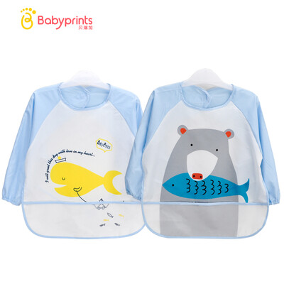 

Babyprints baby bib splash suit infant eating waterproof bib childrens painting anti-wear gown 2 pieces little bear fish small whale