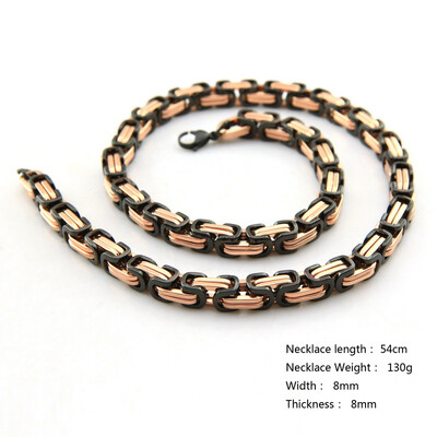 

Hpolw Mens Stainless Steel Necklace Byzantine Chain Link Black Rose Gold Silver Necklace