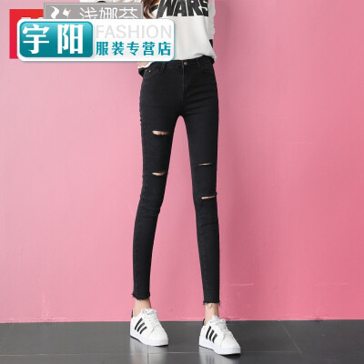 

Black jeans female points spring&autumn 2018 new Korean version of the tight-fitting small-edged hair pen pants