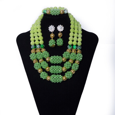 

New listing Crystal Handmade Beaded Nigerian Wedding Bridal Necklace African Clothing Jewelry African Beads Jewelry Set Green