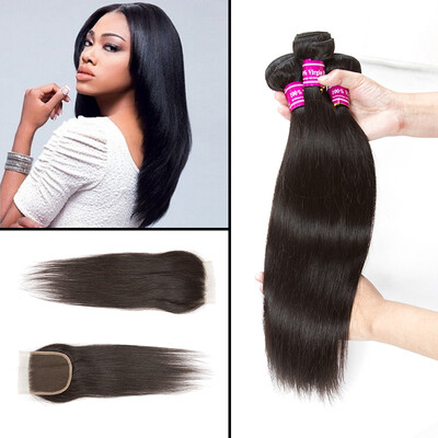 

Peruvian Human Virgin Hair Straight Bundles With Lace Free Part Closure 100 Unprocessed Virgin Human Hair Bundles With Closure