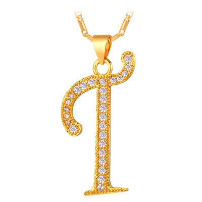 

U7 2016 Gold Plated Necklace Women Men Chain Capital Initial T Letter Pendant Platinum Alphabet Letter Necklace Wholesale