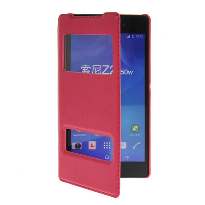

MOONCASE View Window Leather Side Flip Pouch Stand Shell Back ЧЕХОЛ ДЛЯ Sony Xperia Z2 Hot pink