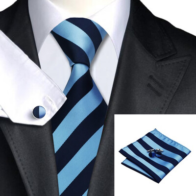 

Hot selling Vogue Men Silk Tie Set High Quality 100% Silk Necktie Handkerchief Cufflinks Set for Formal Wedding Business