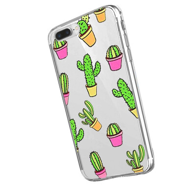 

Inonler Green Cactus&Pink flamingo in the desert with transparent soft&wearable case for iphone SE 6 7 8 X cover