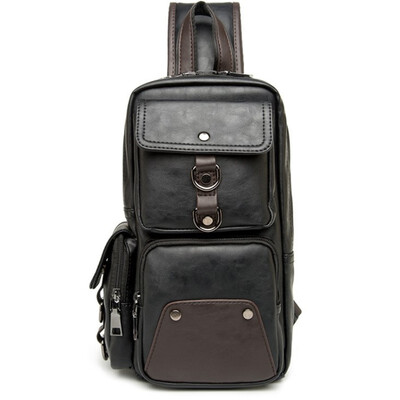 

KUNDUI brand design fashion stitching pu leather men messenger casual boys travel bag chest pack vintage shoulder bags bolsos