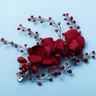 

Jonnafe Handmade Burgundy Floral Hair Clip Bridal Rhinestone Hair Comb Accessories Women Prom Headpiece Wedding Jewelry