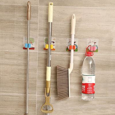 

Bingyou strong seamless mop rack universal rack multi-function nail-free creative mop clip 2 Pack