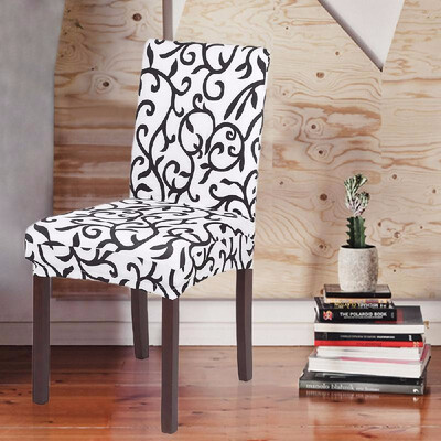 

High Quality Stretch Removable Washable Short Dining Chair Cover Soft Milk Silk Spandex Printing Chair Cover Slipcover for Wedding