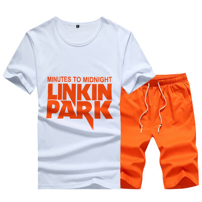 

Damaizhang Brand Designer Men T-shirt Suit With Short Pants Summer Linkin Park Printed Casual Short Sleeve Man T Shirt