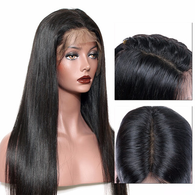 

9A Long Straight Lace Front Human Hair Wigs Ponytail Straight Brazilian Virgin Hair Wigs with Baby Hair 130 Density for Women