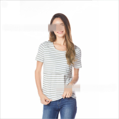 

2018 New harness home two round neck short sleeve stripes pregnant women breastfeeding T-shirt fashion pregnant women clothing
