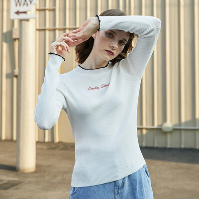 

PASS Tide brand 2018 new autumn simple letter set head hair sweater female Slim was thin knit pullover jacket tide 68303PA23011 beige white M