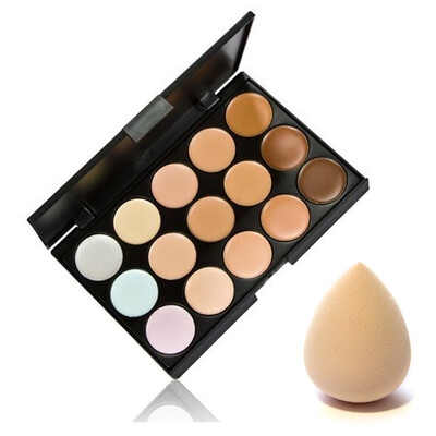 

15 Color Contour Face Makeup Concealer Palette & Sponge Puff Makeup Set multi-Color