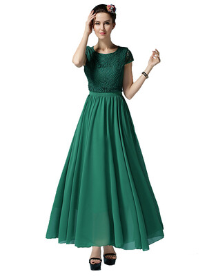 

Solid Crochet Style Maxi Chiffon Dress