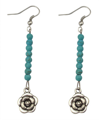 

Idealway New Fashion Tibetan Silver Green Natural Turquoise Beads Flower Long Hook Dangle Earrings Women Jewelry