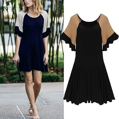 

WoldGirls Womens Plus Size Colorblocked Flutter Sleeve Cotton Dress