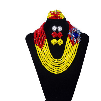 

Brown White Crystal Bridal Jewelry Set African Beads Necklace Earring Bracelet Nigerian African Wedding Jewelry Set For Women