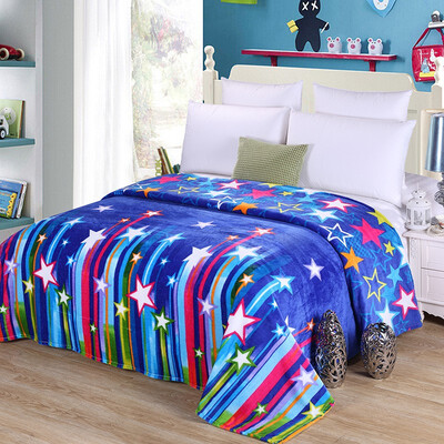 

Modern Style Blue Star Pattern Soft Throw Blanket Warm Coral Plaid Blankets Travel Flannel Sofa Fleece Blankets For Bed Warm