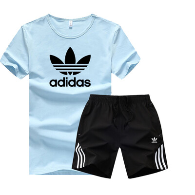

Damaizhang Brand Men Sport T-shirt With Pant Summer Mens Jogging Set Cotton Breathable Track Suit Running Clothing