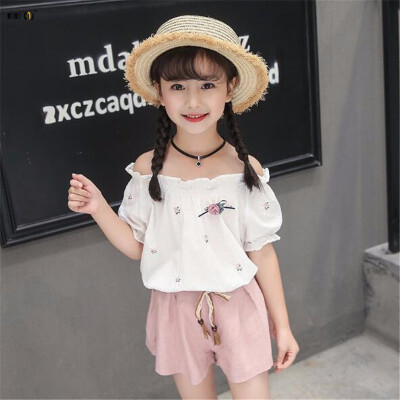 

Fashion Girls Clothes Sets Off Shoulder Top & Shorts Sweet Flower Short Sleeve Kids Outfits 4 5 6 7 8 9 10 11 12 Years