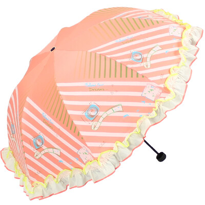 

【Jingdong Supermarket】 Paradise umbrella love in the trip black silk screen printed double color side three fold sunny umbrella sun umbrella orange red 33217E