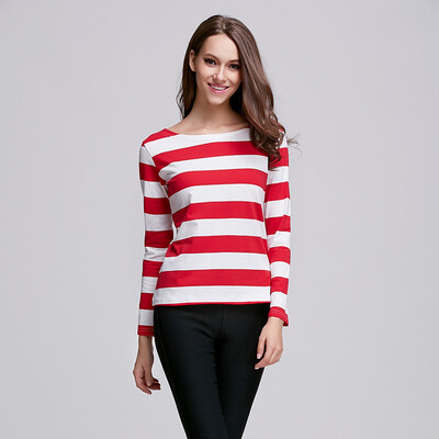 

POPBASIC Womens Long Sleeve Stripe Pattern T-Shirt Loose Casual Tops