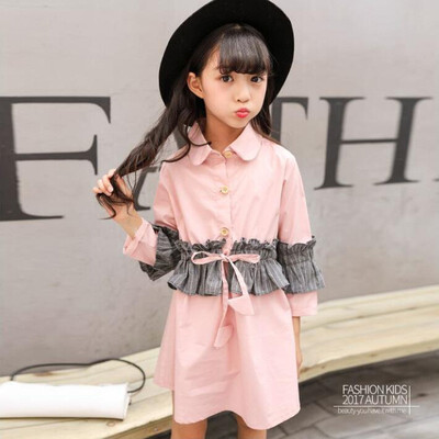 

2018 Spring&autumn childrens clothing girls dress childrens cotton shirt princess dress Pink Yellow 3-13 years old