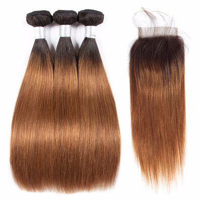 

HCDIVA Hair Ombre Brazilian Hair Straight Ombre Bundles With Closure 3 Ombre Human Hair Bundles With Closure Virgin T1B30