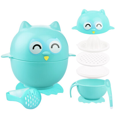 

Jide JDCOCO grinding bowl complementary food grinder manual baby food supplement food machine baby juicer squeezed fruit 8 piece set owl blue