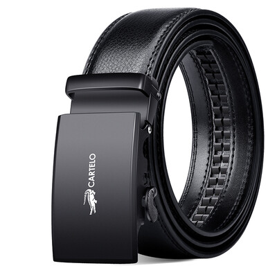 

CARTELO Mens Belt Business Trends Leather Middle-aged Belt Automatic Buckle Casual Pants Belt 97 Black
